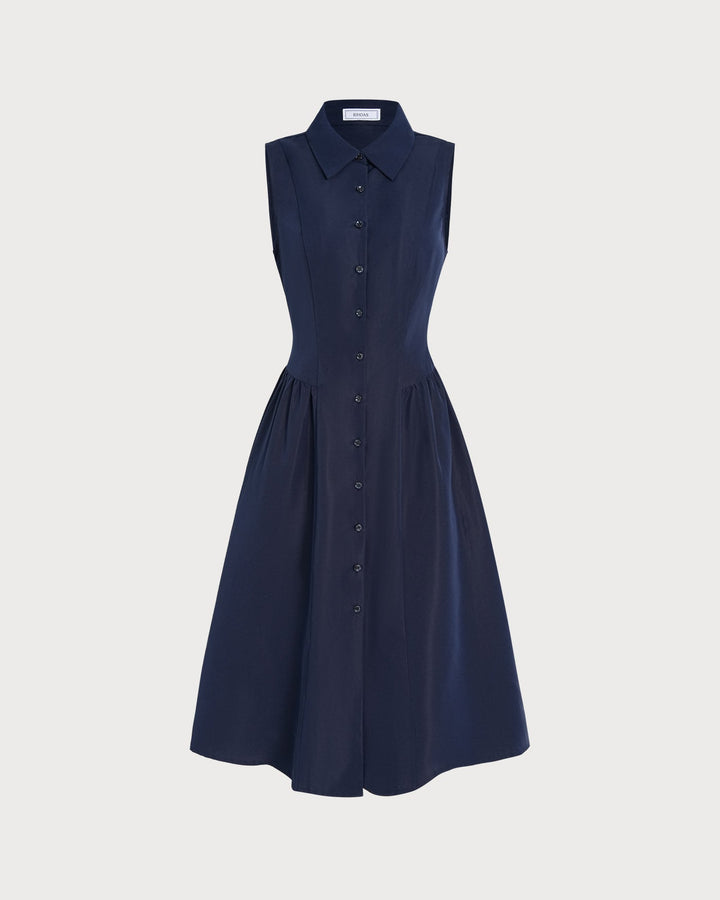 Blue Collar Button Tunic Midi Dress