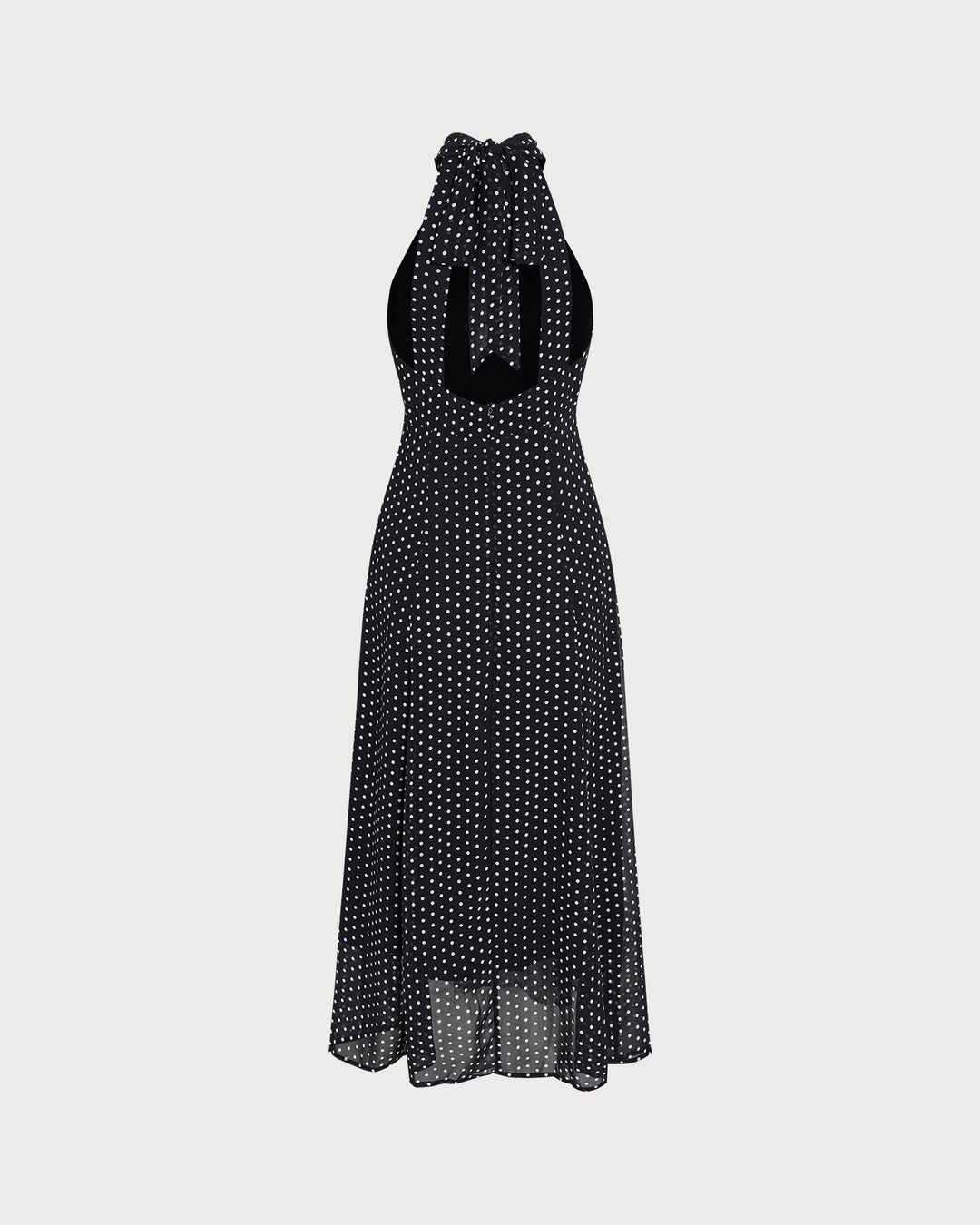 Black Polka Dot Halter Midi Dress