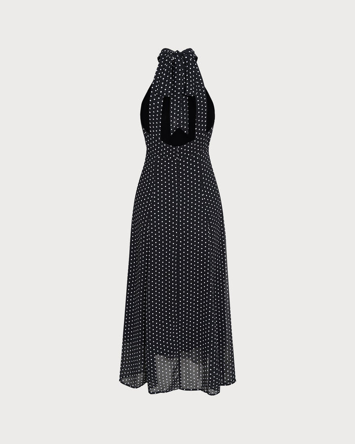 Black Polka Dot Halter Midi Dress