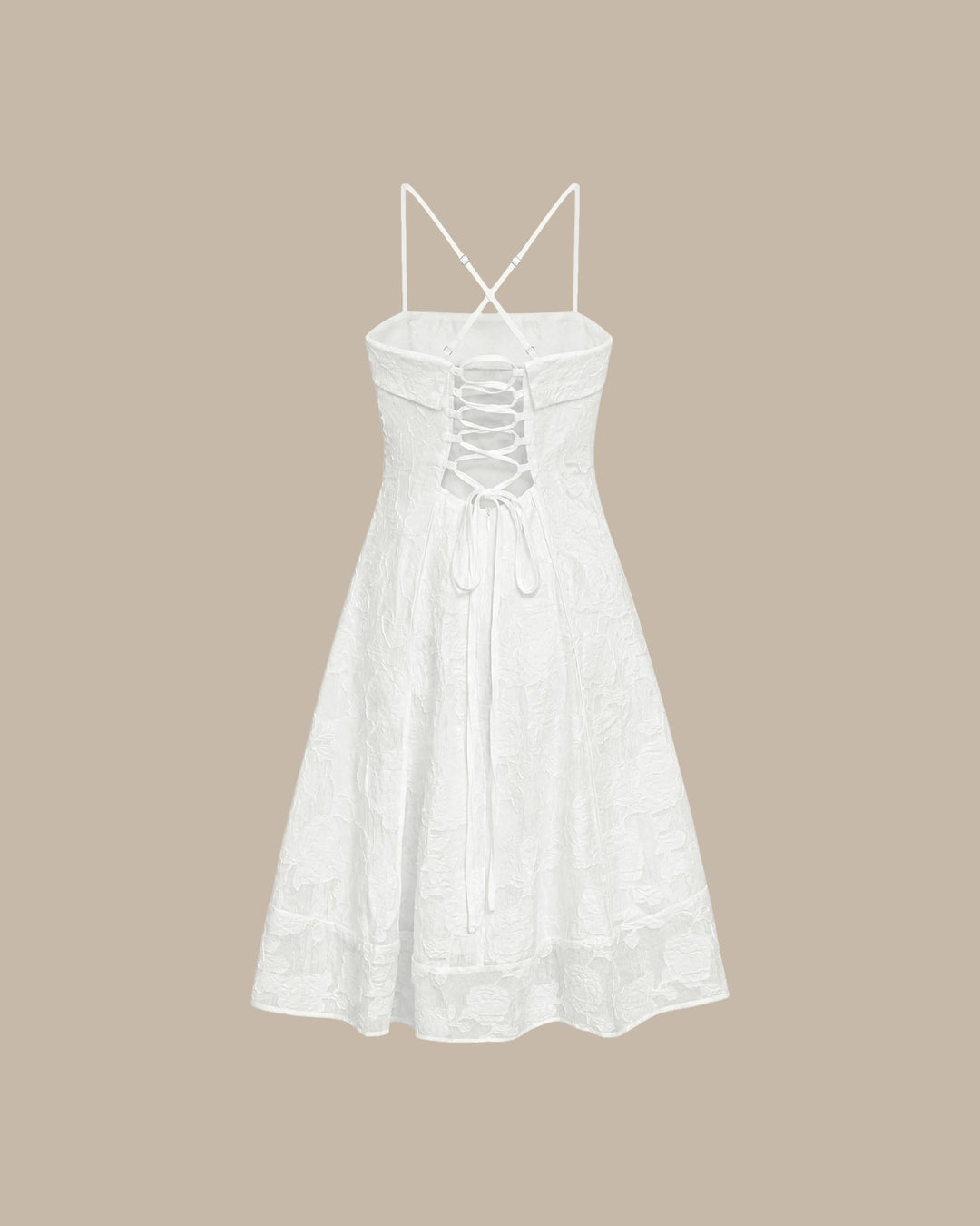 White Square Neck Jacquard Slip Midi Dress