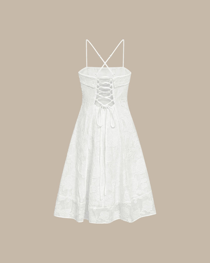 White Square Neck Jacquard Slip Midi Dress