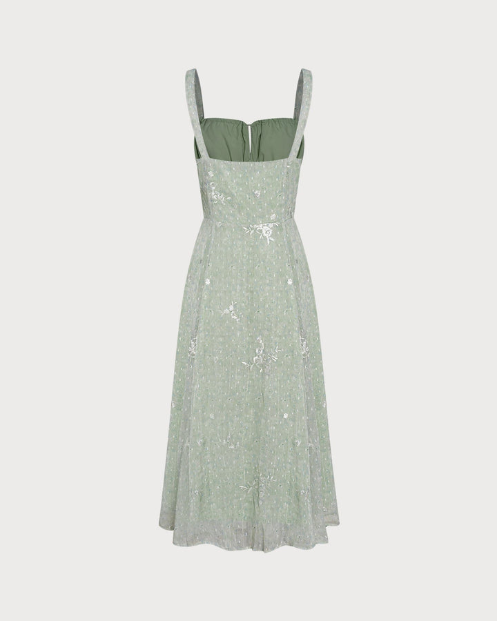 Green Jacquard Slip A-Line Midi Dress