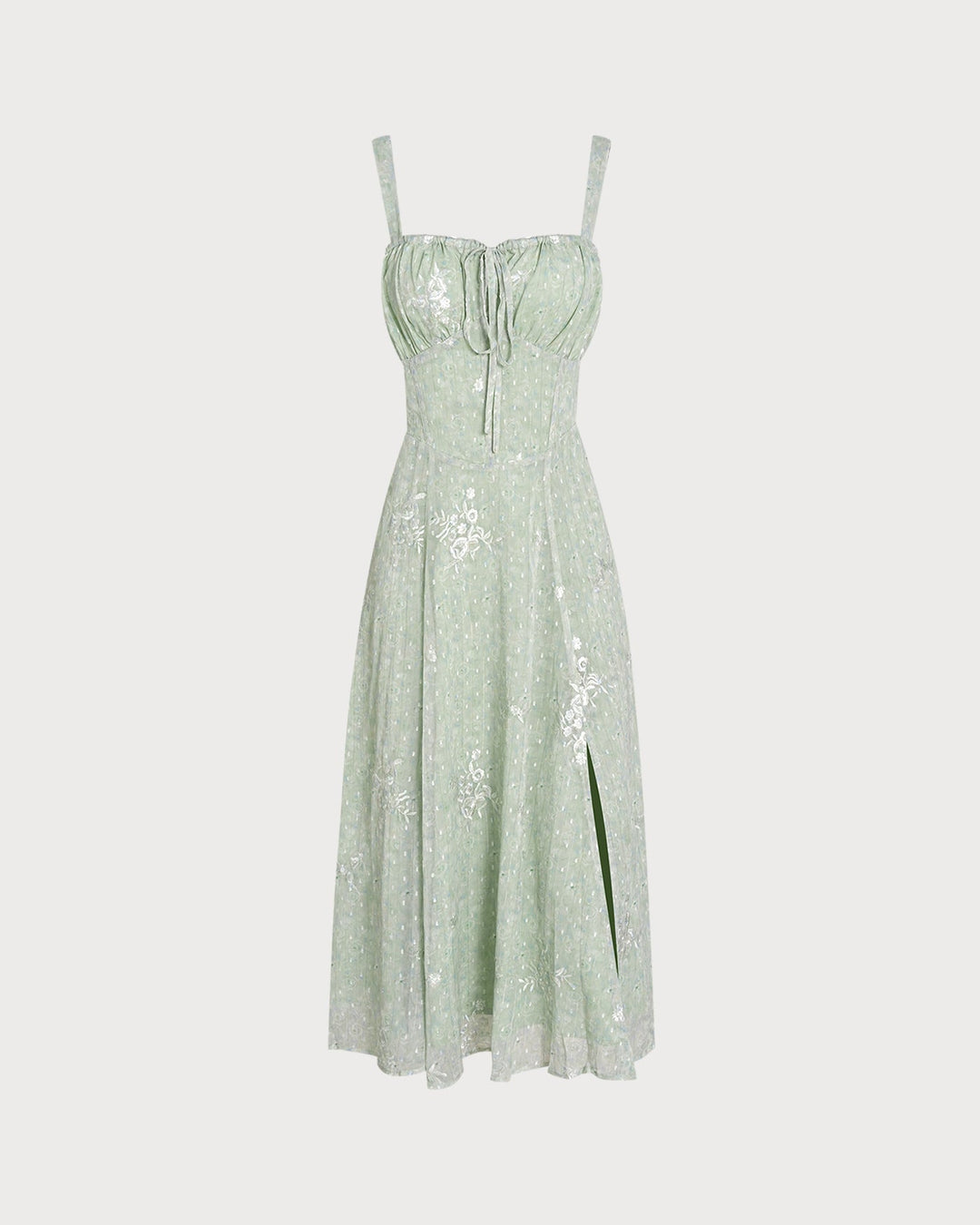 Green Jacquard Slip A-Line Midi Dress