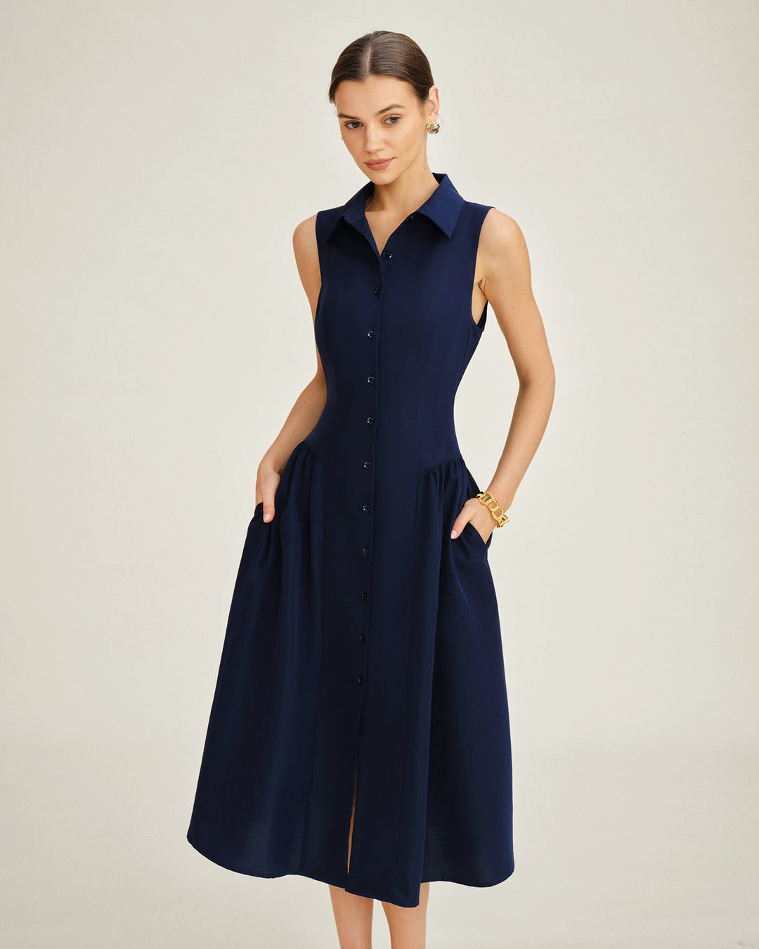 Blue Collar Button Tunic Midi Dress