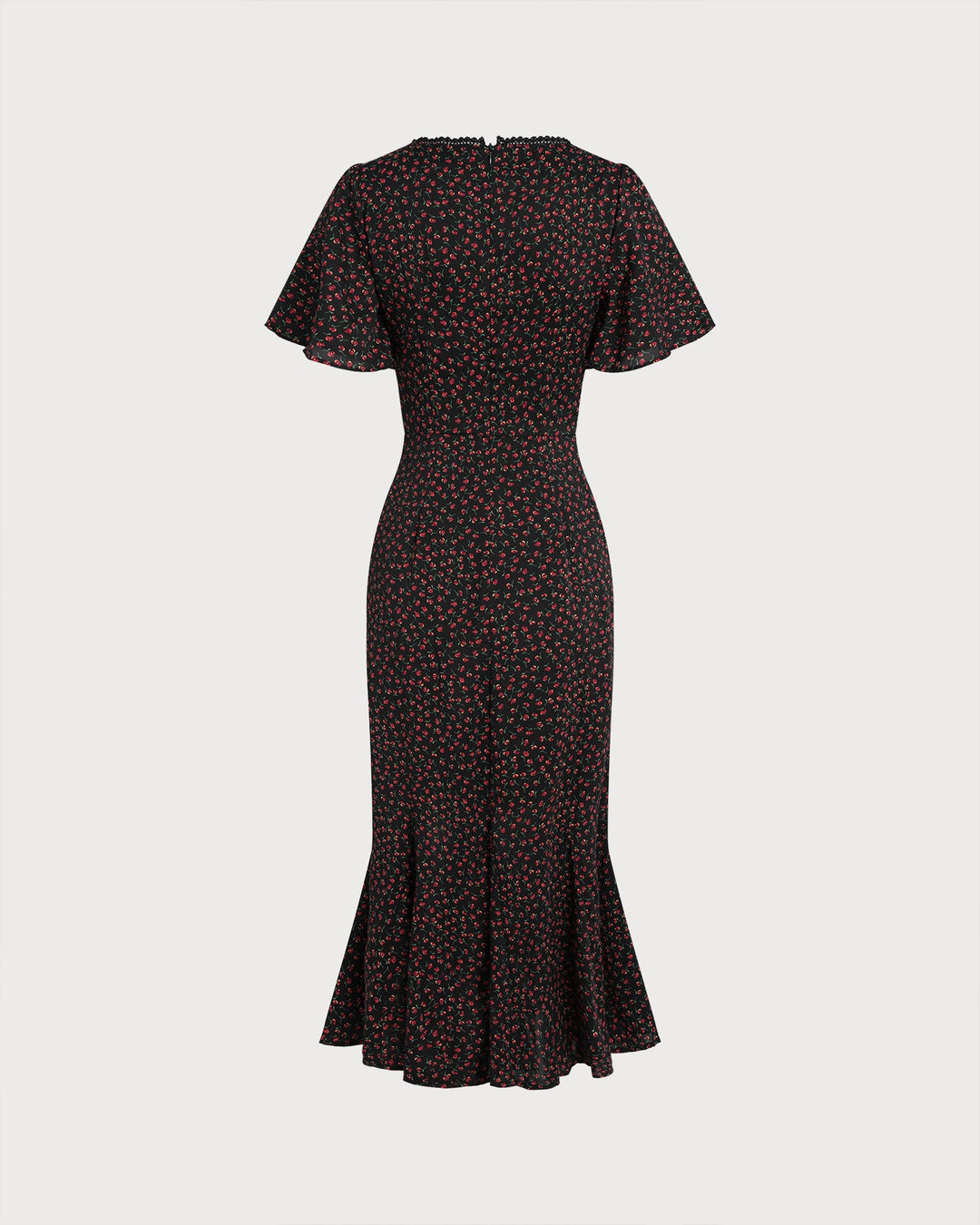 Black Square Neck Butterfly Sleeve Floral Midi Dress