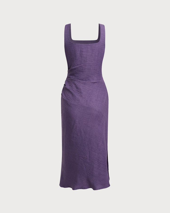 Purple Square Neck Slip Midi Dress
