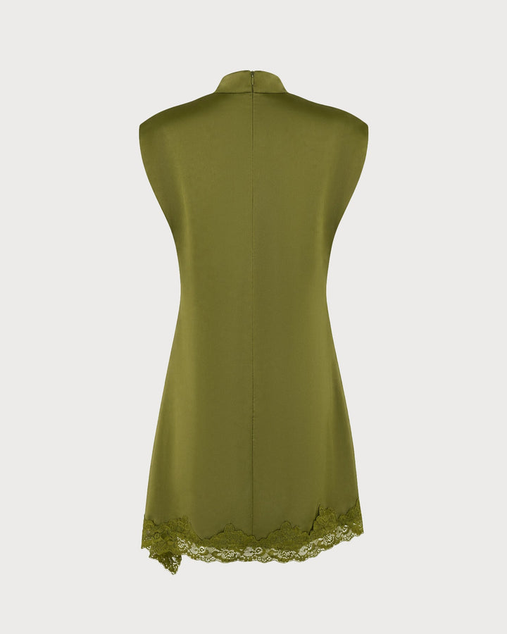 Green Turtle Lace Splicing Mini Dress