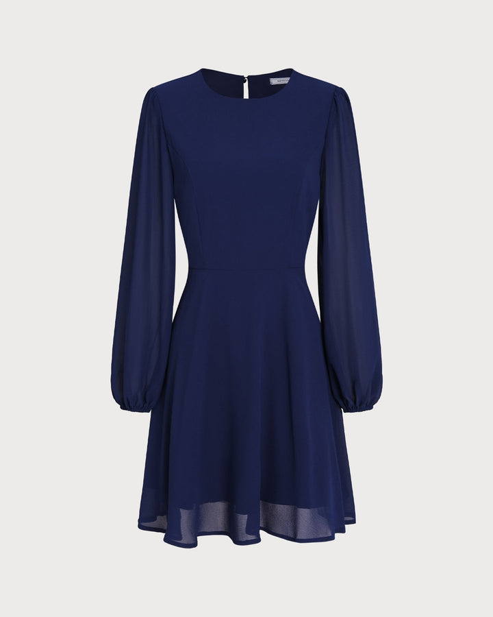 Blue Chiffon Backless A-Line Mini Dress