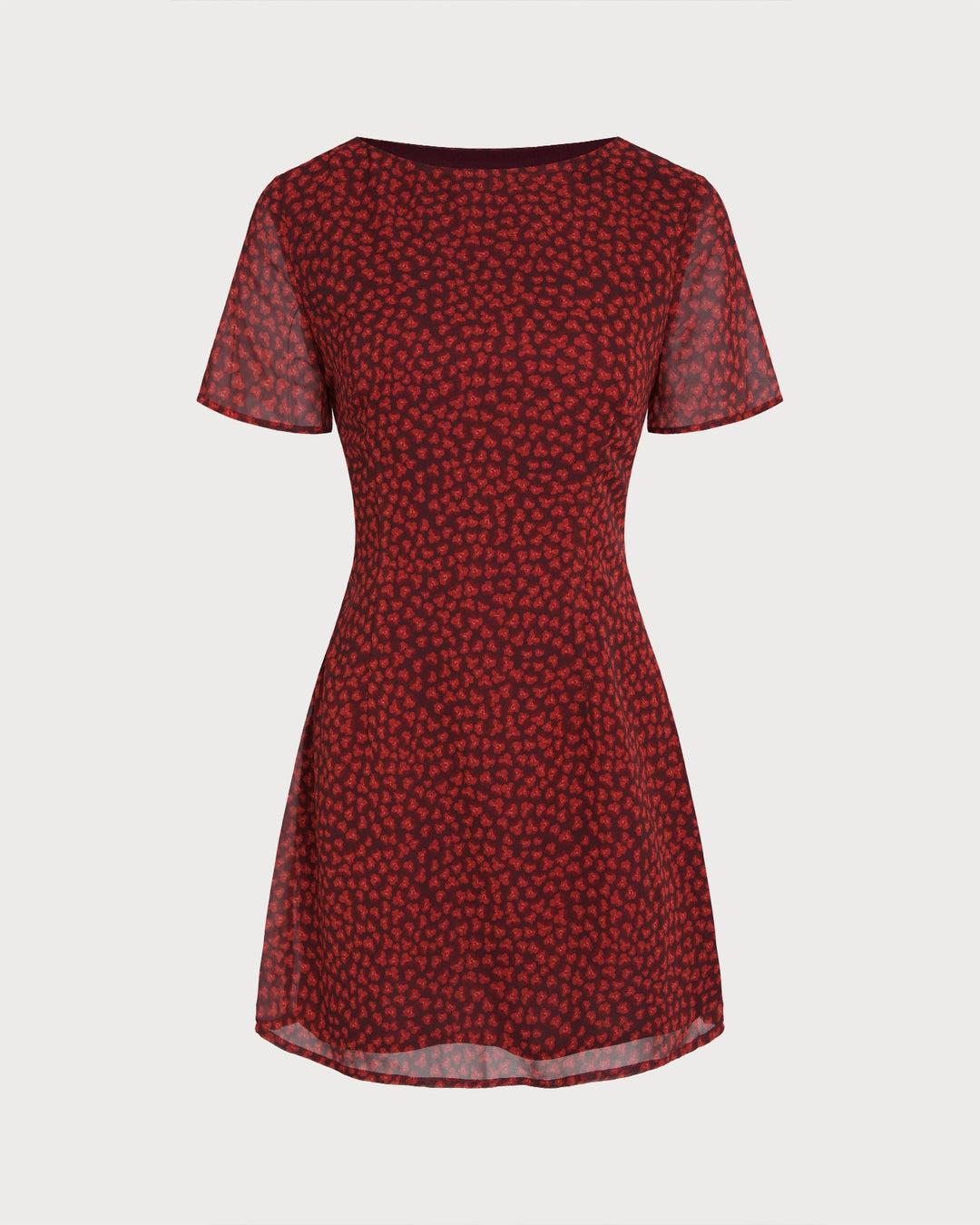 Red Boat Neck Floral Mini Dress