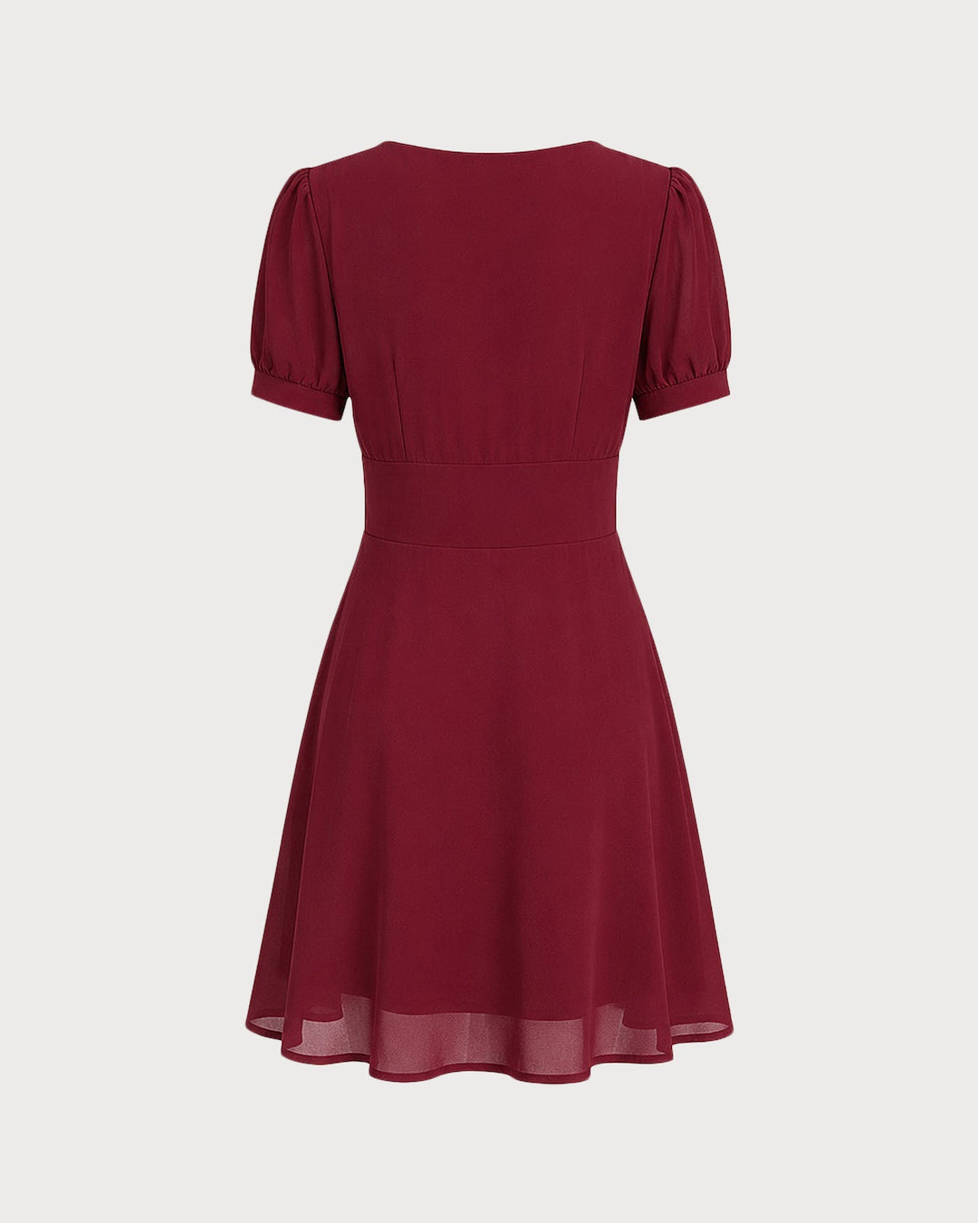 Red V Neck Puffed Sleeve Mini Dress