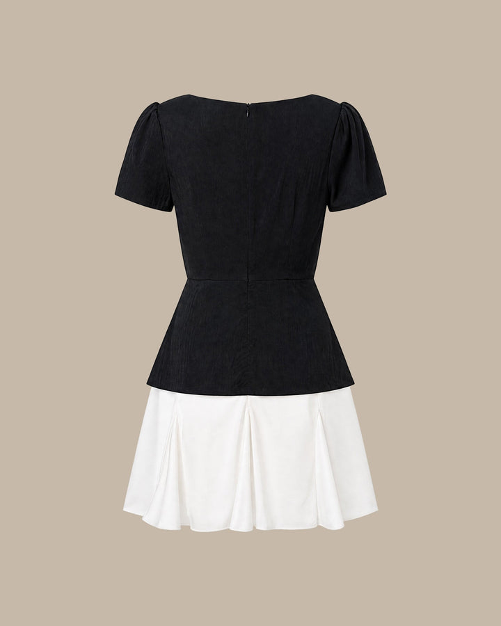 Black Square Neck Contrasting Mini Dress