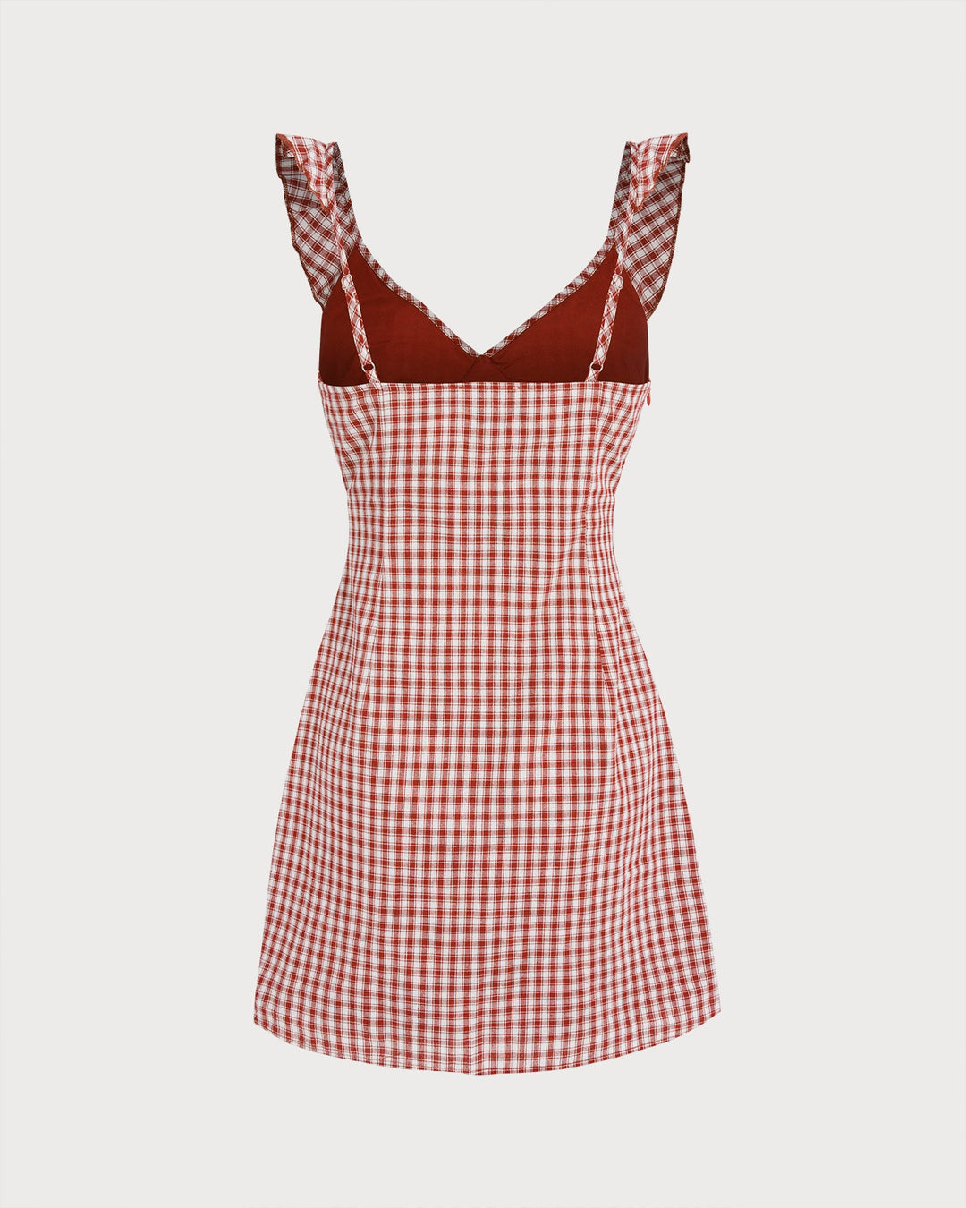 Red V Neck Plaid Slip Mini Dress