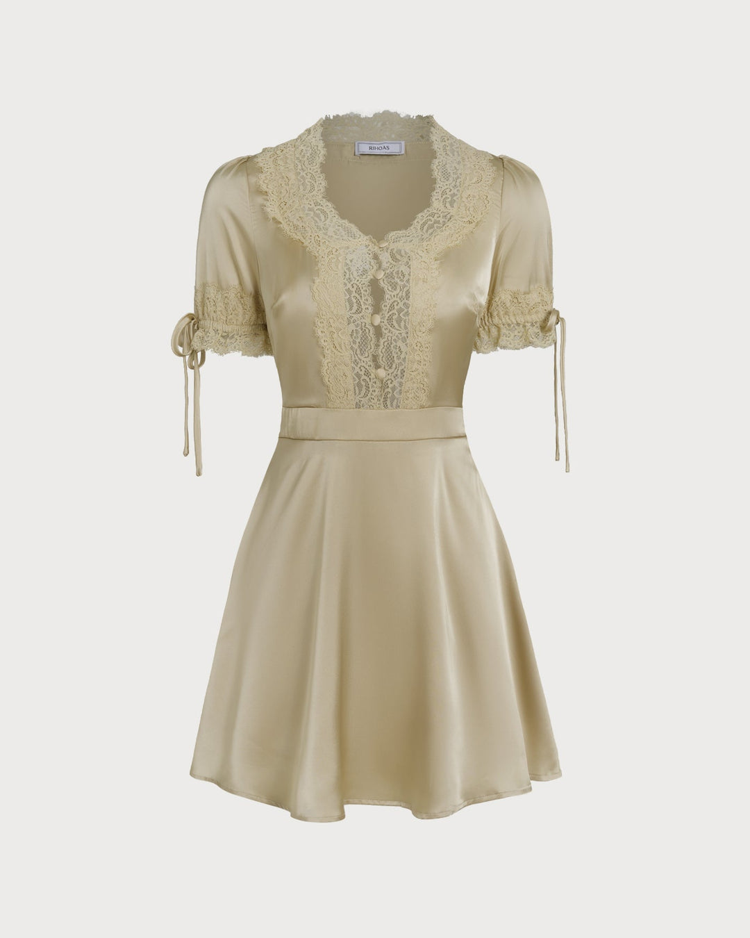 Apricot V Neck Lace Satin Mini Dress