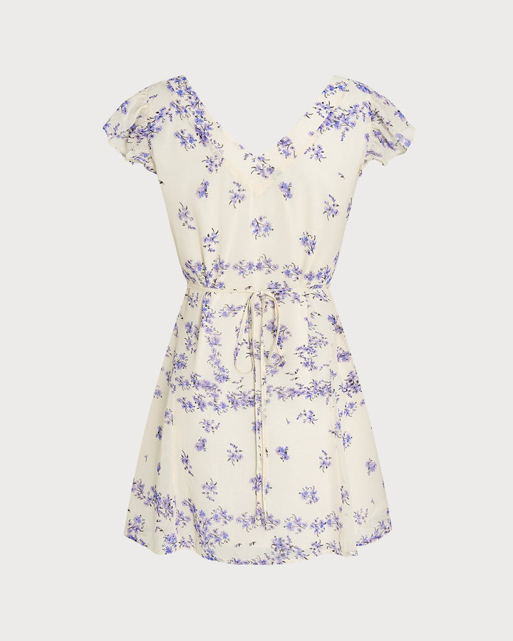 Apricot Square Neck Tie Floral Mini Dress