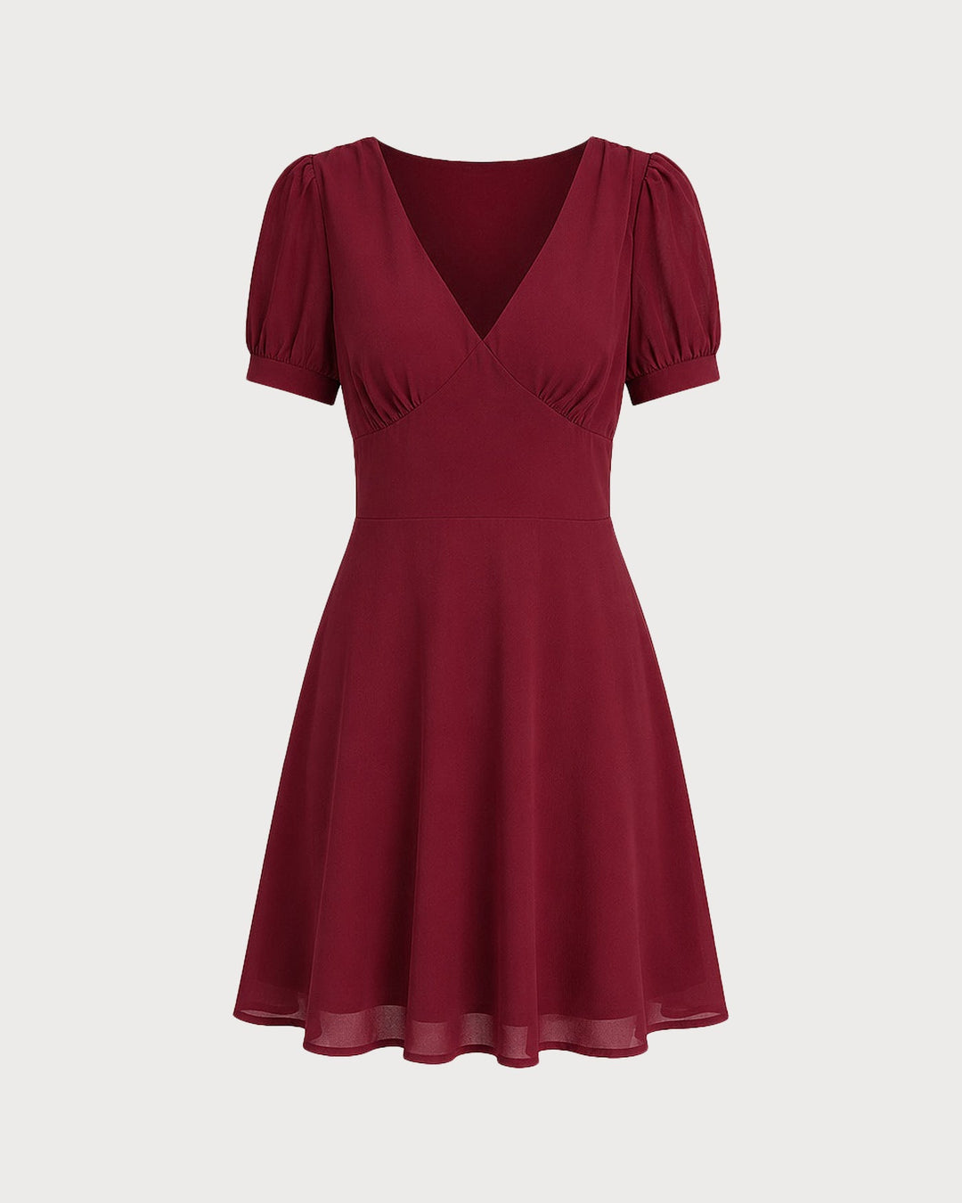 Red V Neck Puffed Sleeve Mini Dress