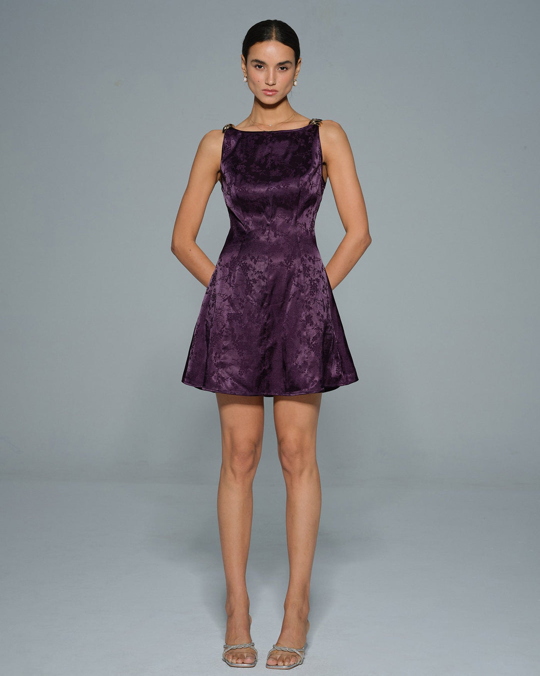 Purple Sleeveless Floral Mini Dress