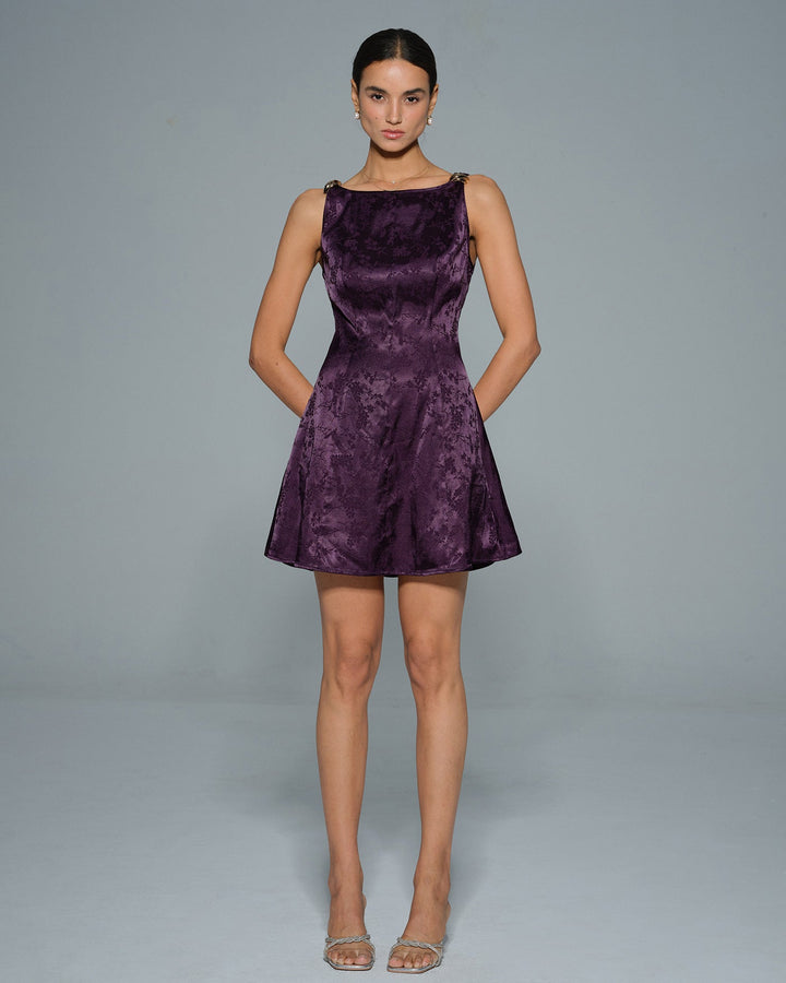 Purple Sleeveless Floral Mini Dress