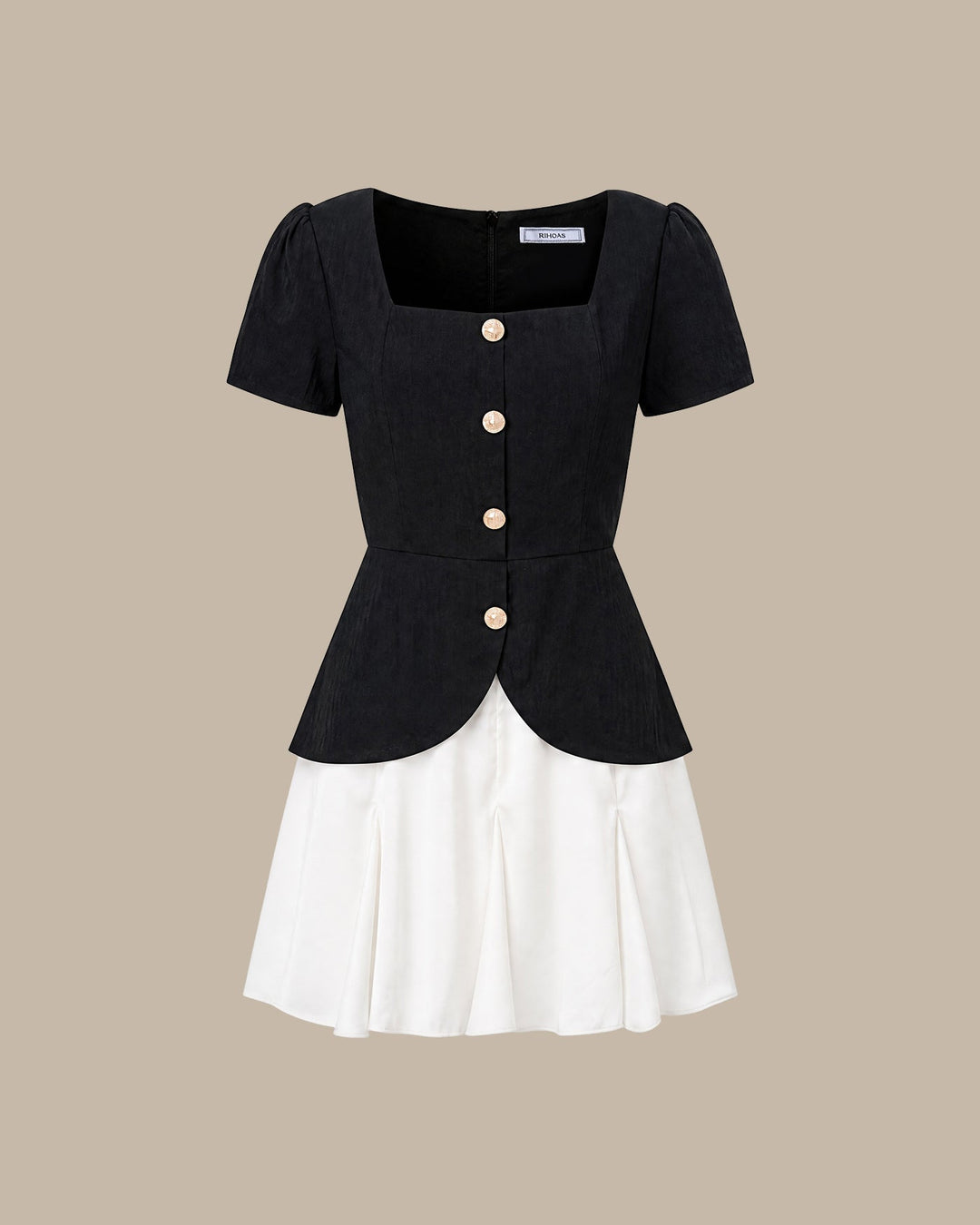 Black Square Neck Contrasting Mini Dress