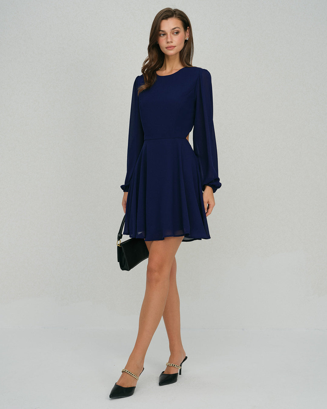Blue Chiffon Backless A-Line Mini Dress