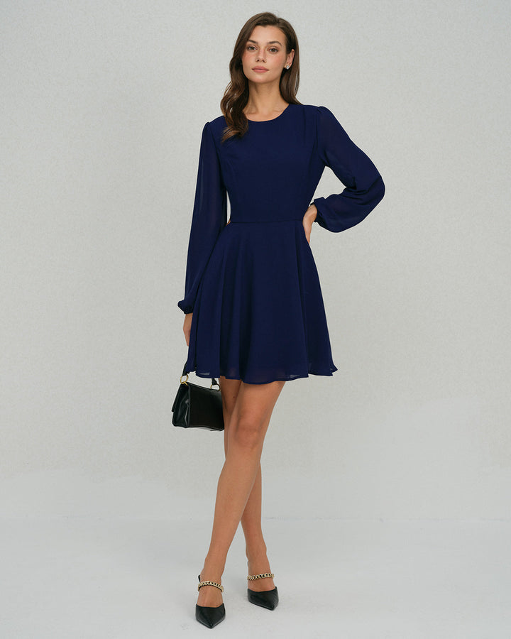 Blue Chiffon Backless A-Line Mini Dress