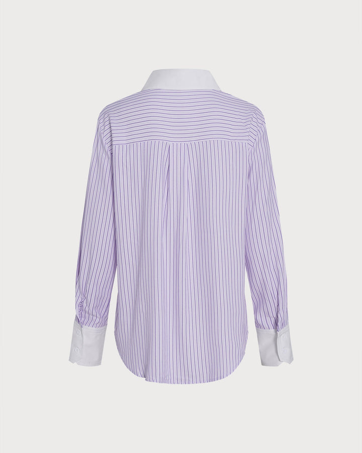 Purple Pockets Button Striped Shirt