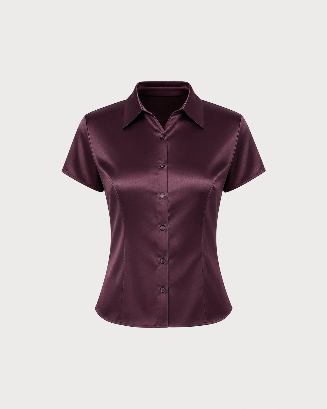 Wine Red Collar Short Sleeve Button Shirt