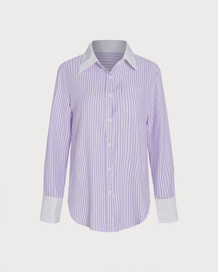 Purple Pockets Button Striped Shirt