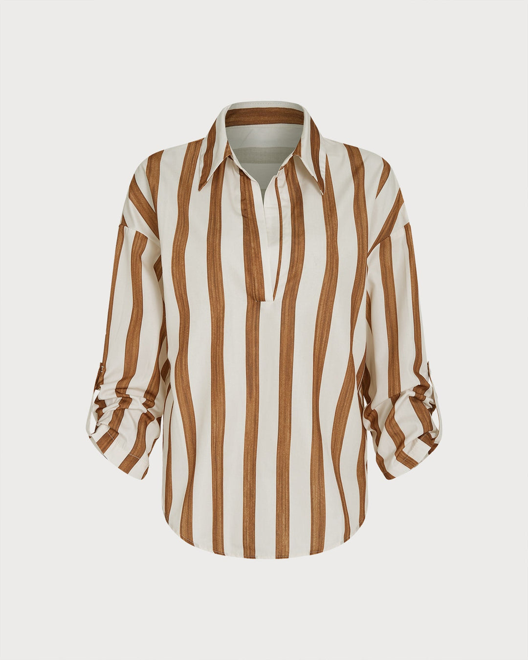 Brown Collar Striped Button Shirt