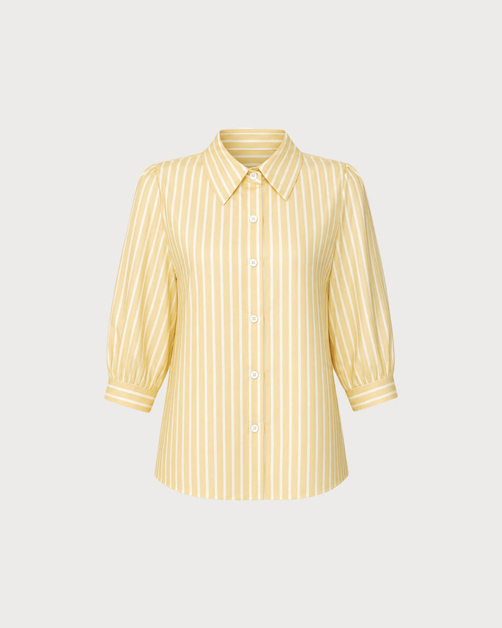 Yellow Collar Button Striped Shirt