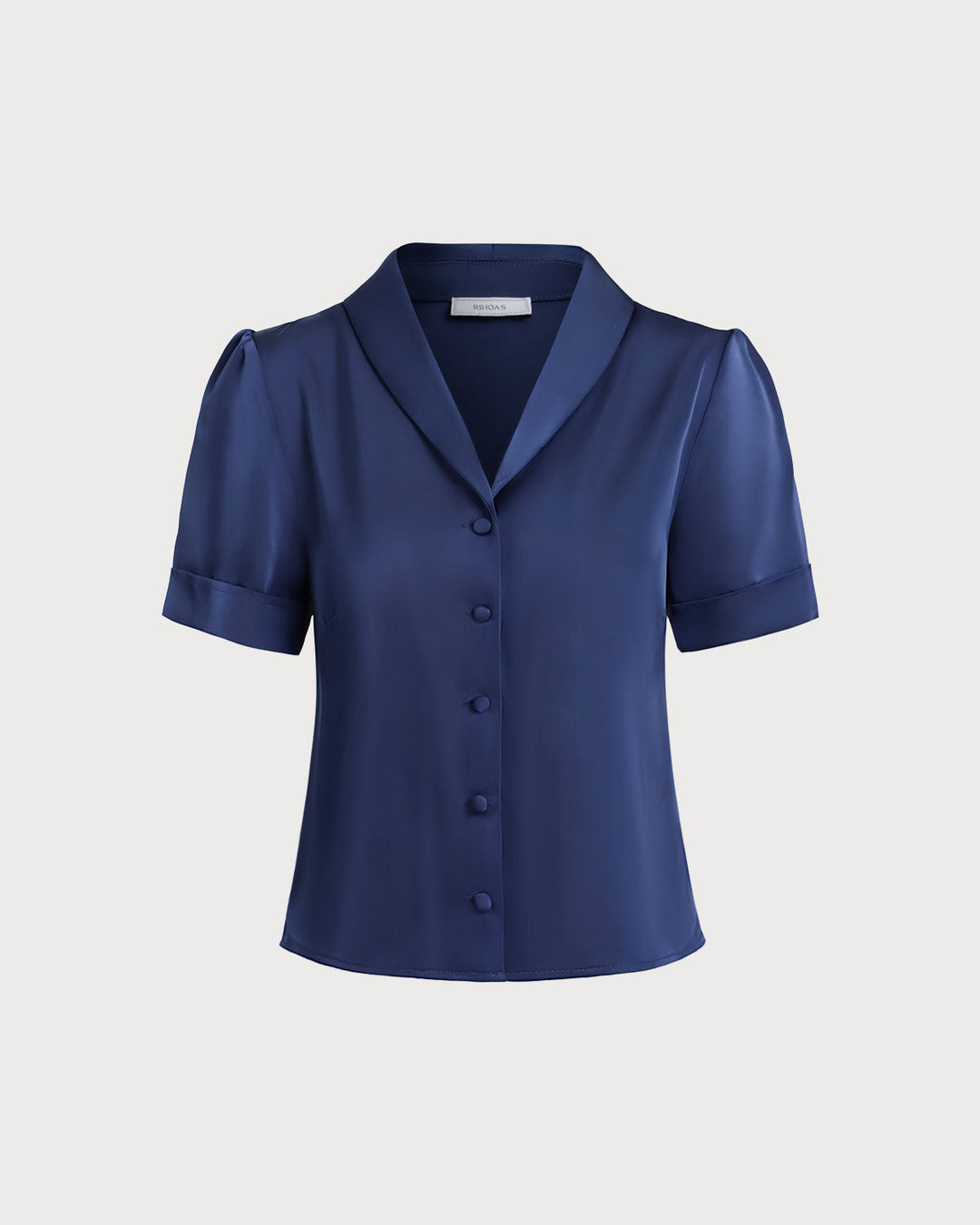 Navy Satin Button Blouse