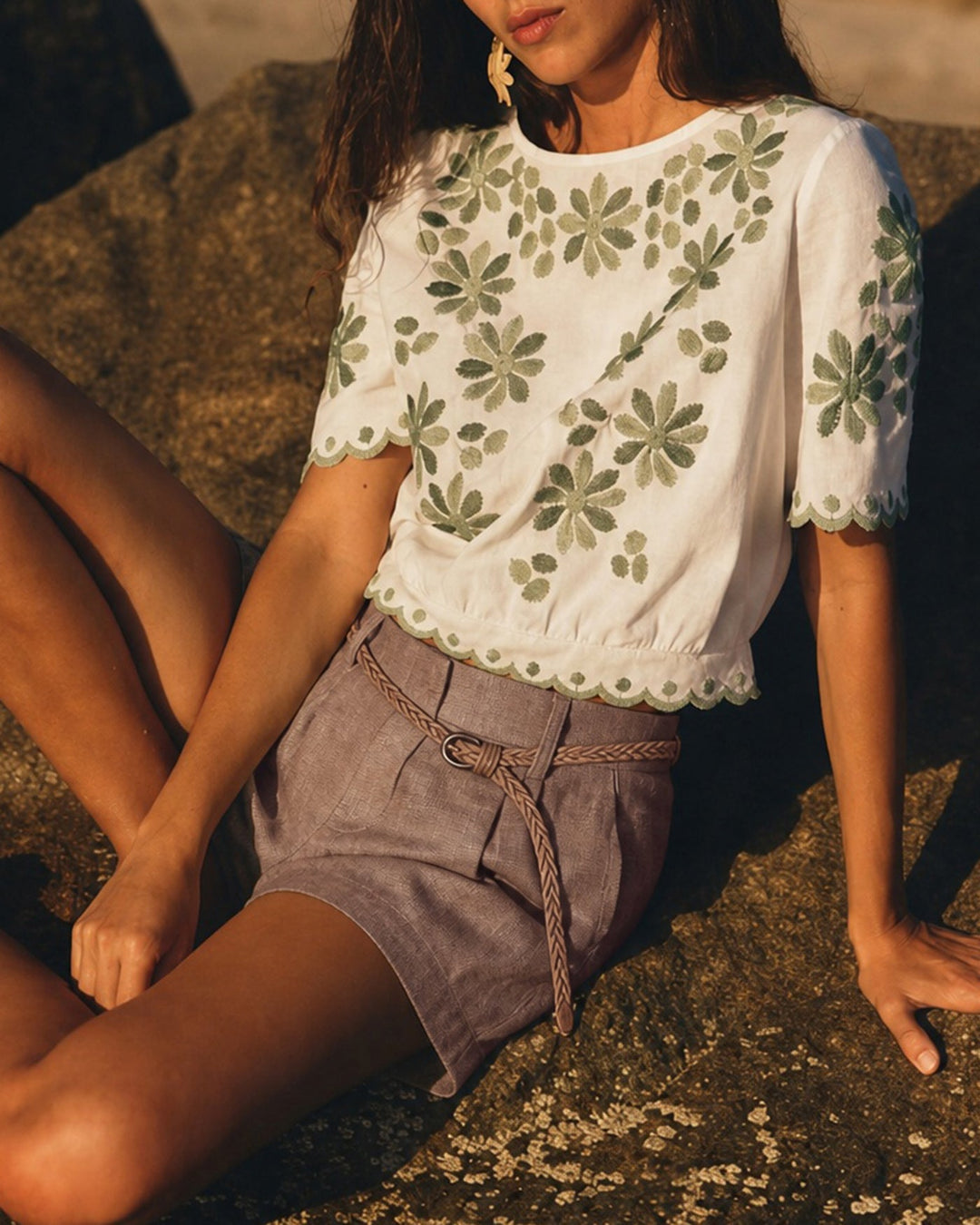 Brown Button Belt Pockets Shorts