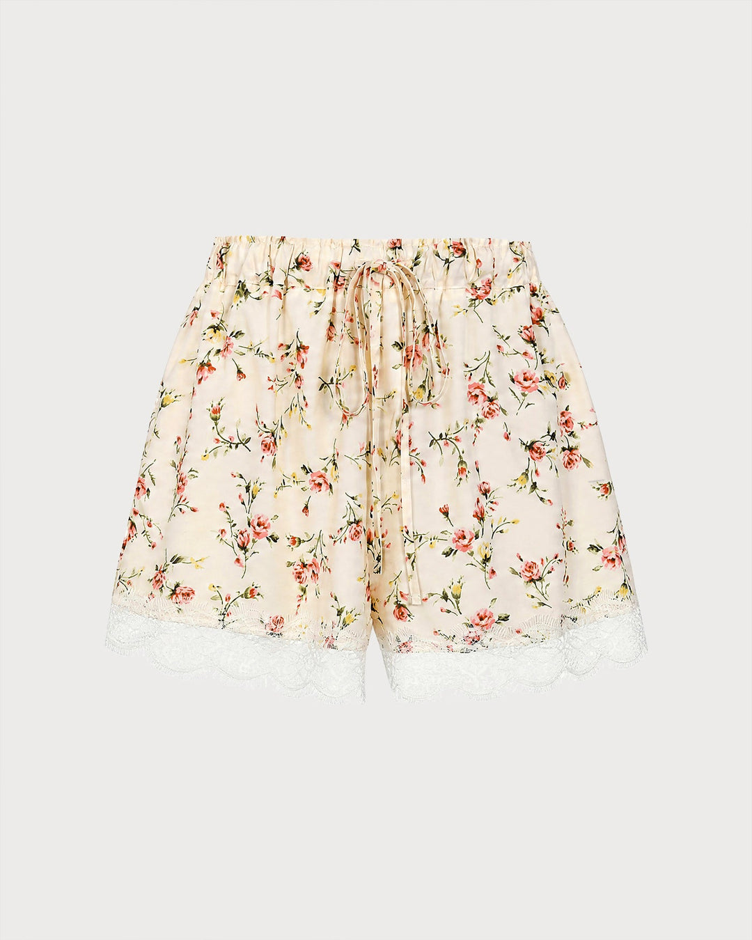 Apricot Elastic Waist Lace Floral Shorts