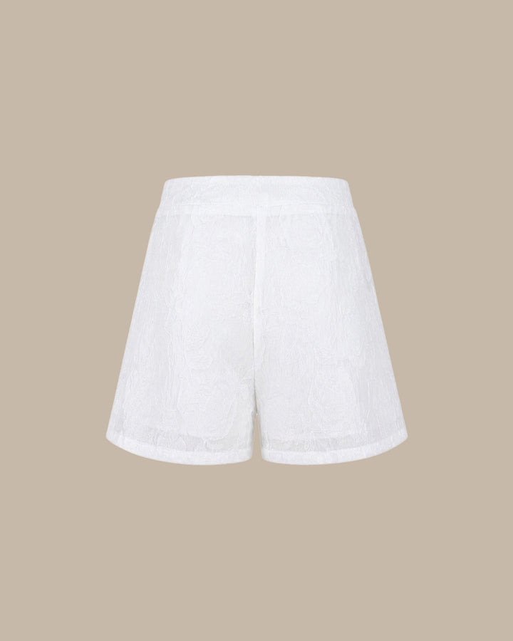 White Jacquard Pockets Shorts