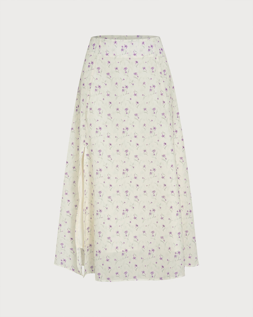 Beige Floral Slit Midi Skirt
