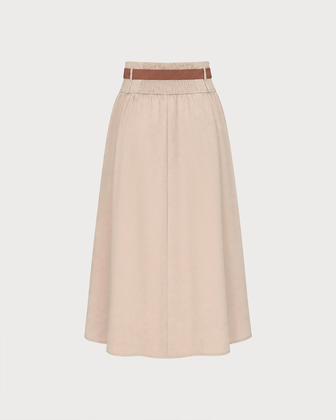 Khaki Belt Shirred Button Skirt