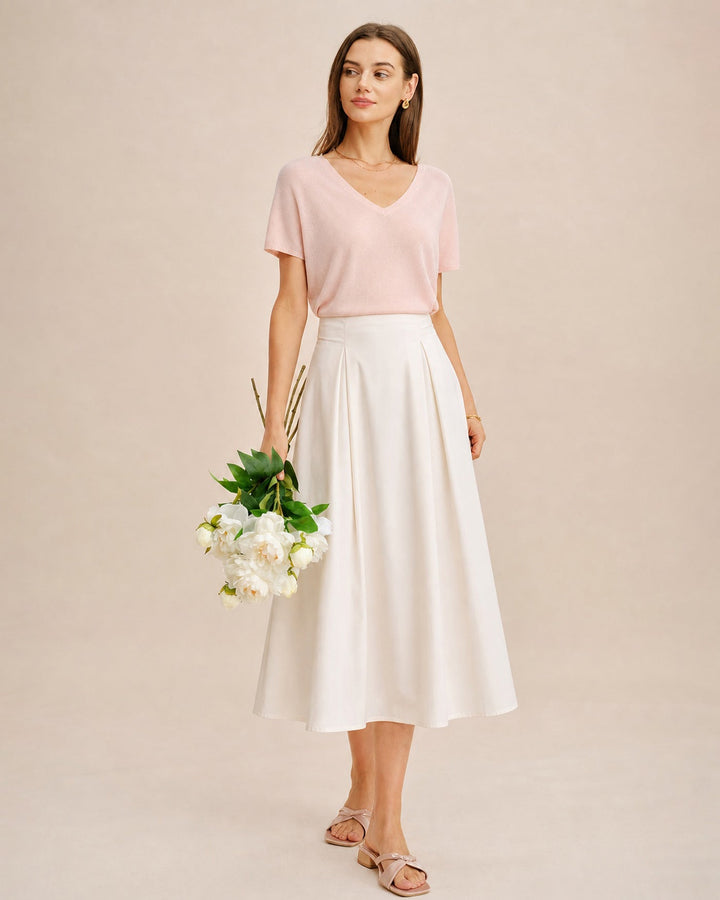 Off White Zipper A-Line Midi Skirt