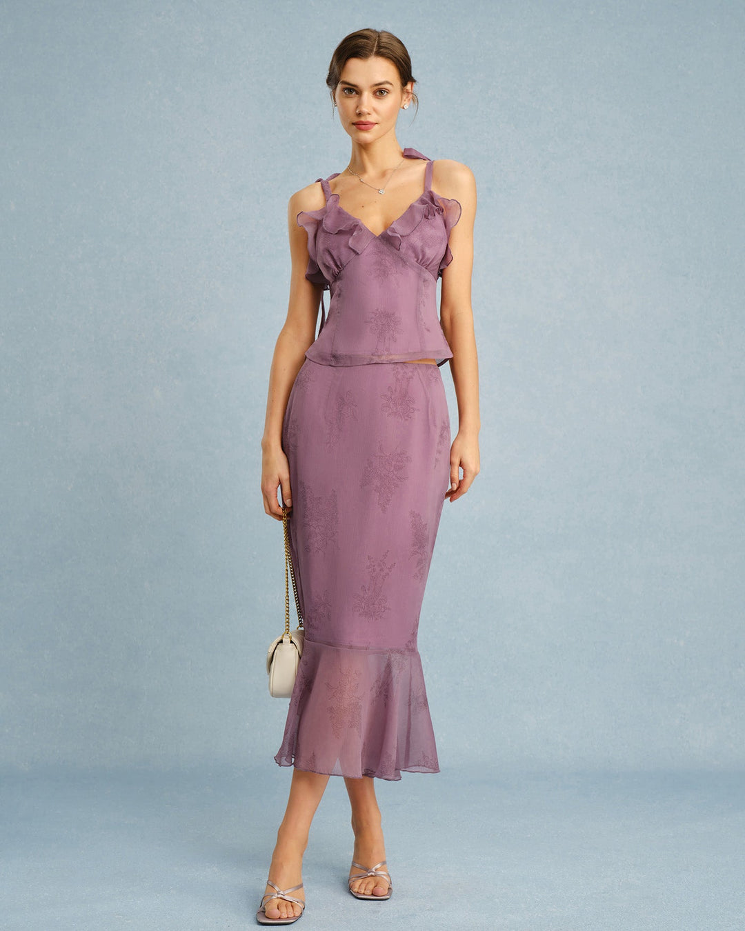 Purple Floral Mermaid Midi Skirt