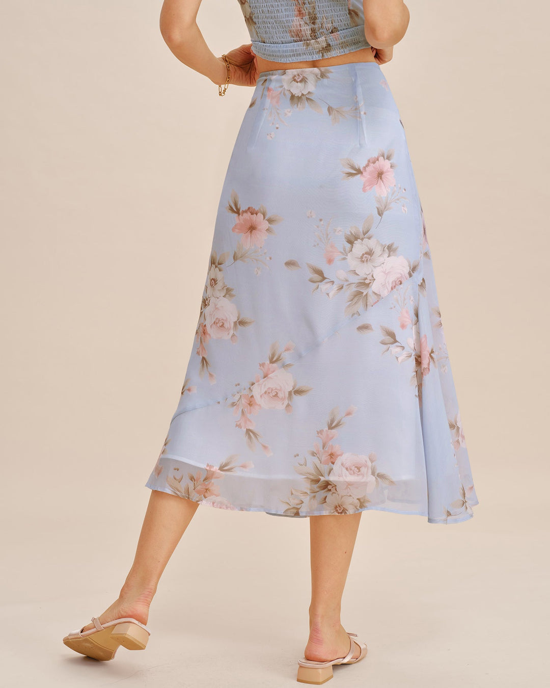 Light Purple Floral A-Line Midi Skirt