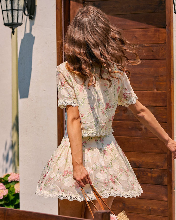 Floral Lace Tie Mini Skirt