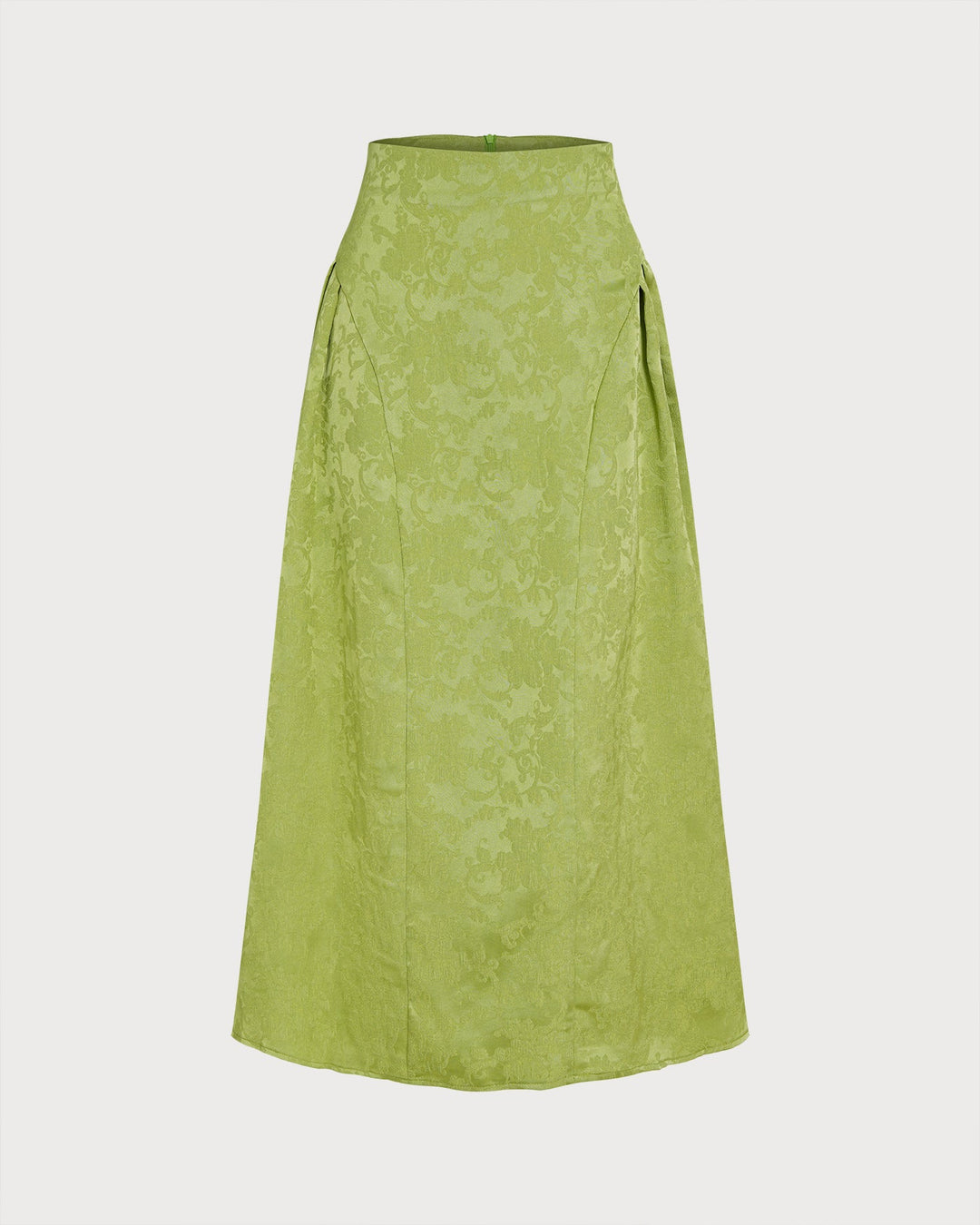 Green Jacquard Ruched Satin Midi Skirt