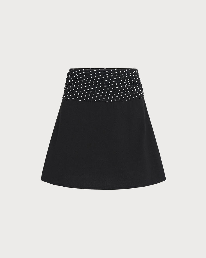 Black Polka Dot Splicing Mini Skirt