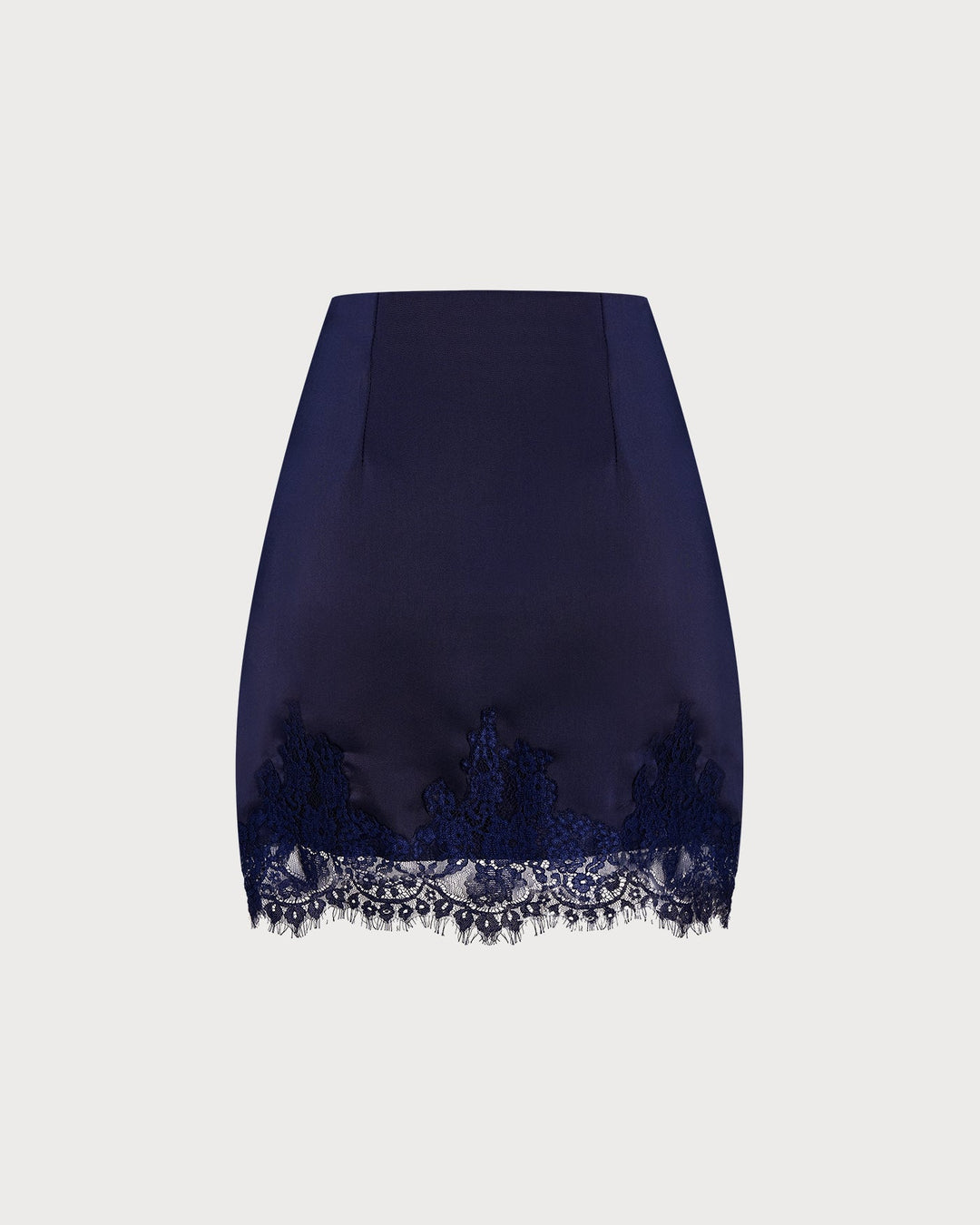 Blue Lace Satin Mini Skirt