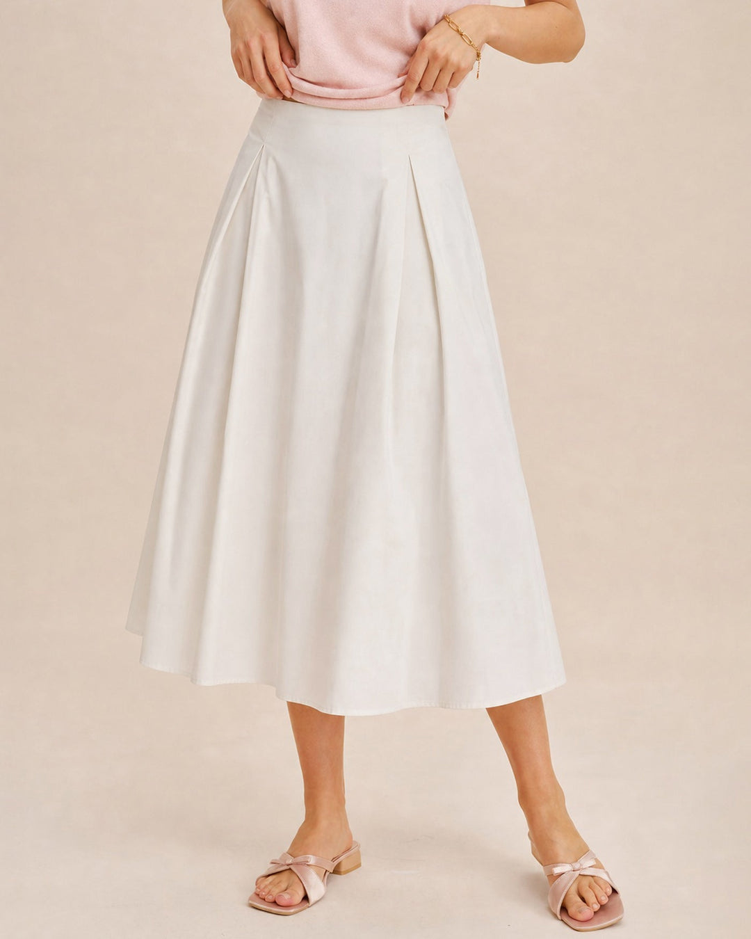 Off White Zipper A-Line Midi Skirt