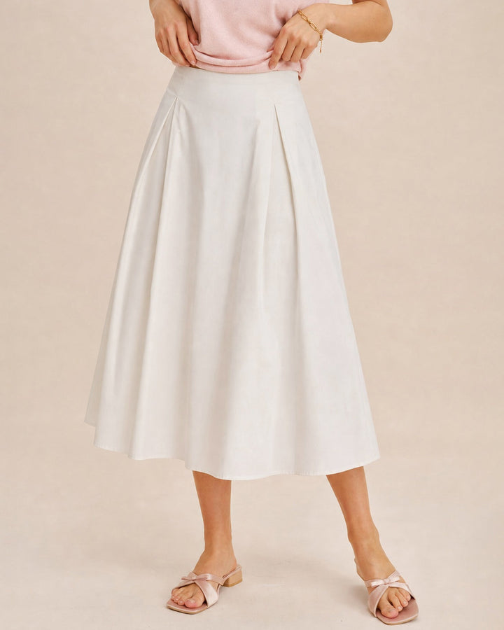 Off White Zipper A-Line Midi Skirt