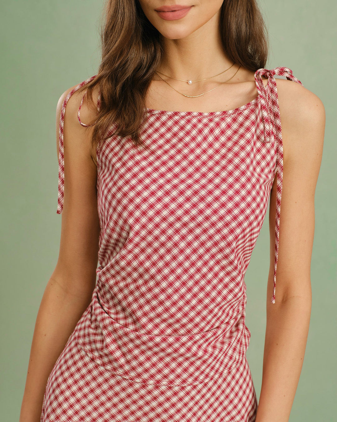Red Boat Neck Plaid Tank Top
