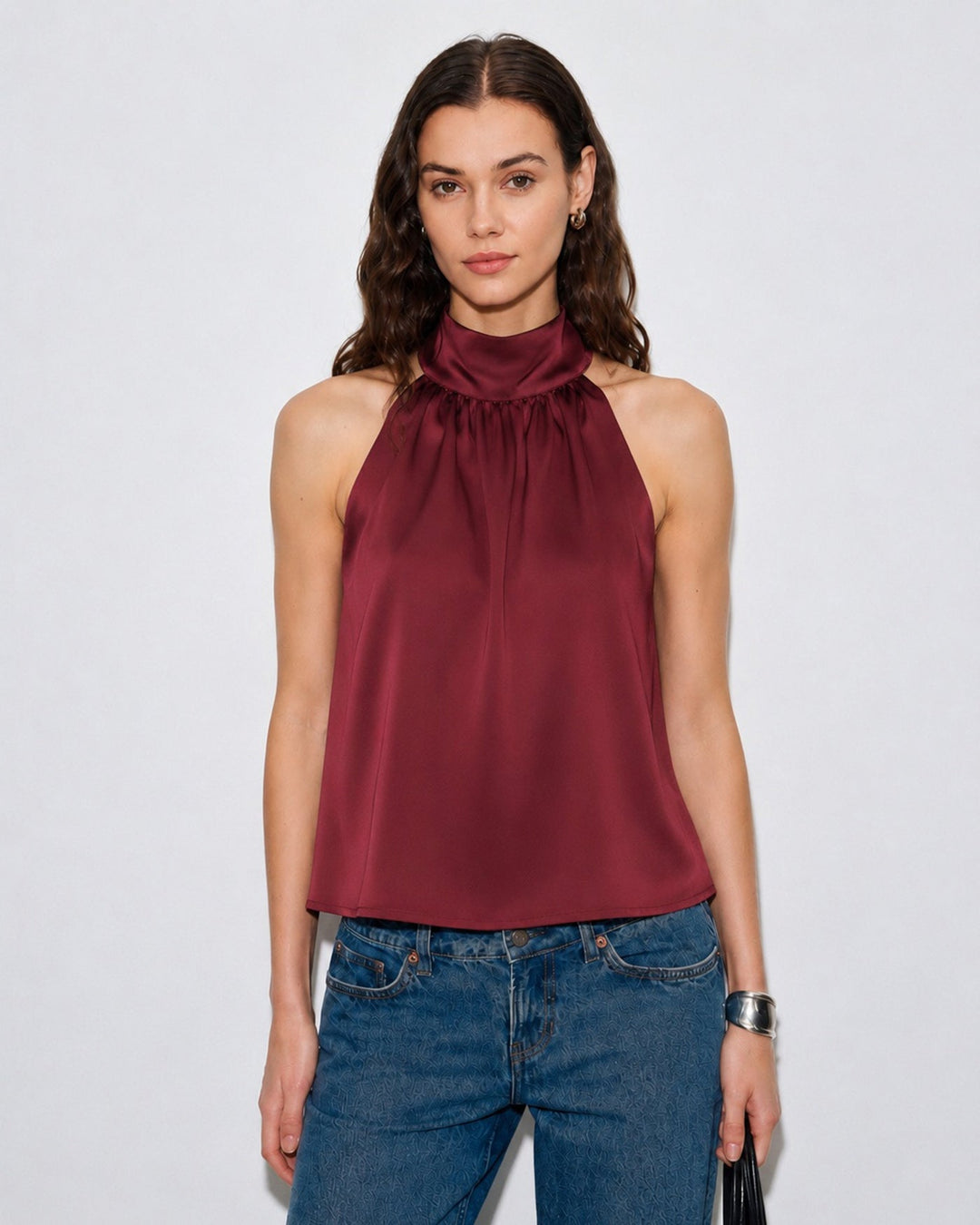 Wine Red Turtle Bowknot Satin Tank Top