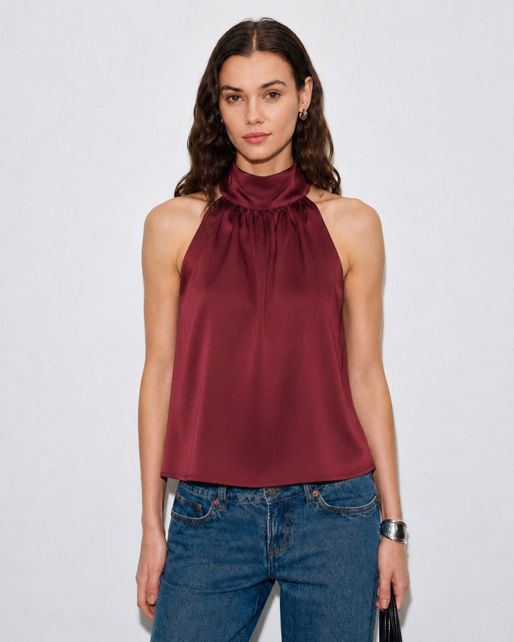 Wine Red Turtle Bowknot Satin Tank Top