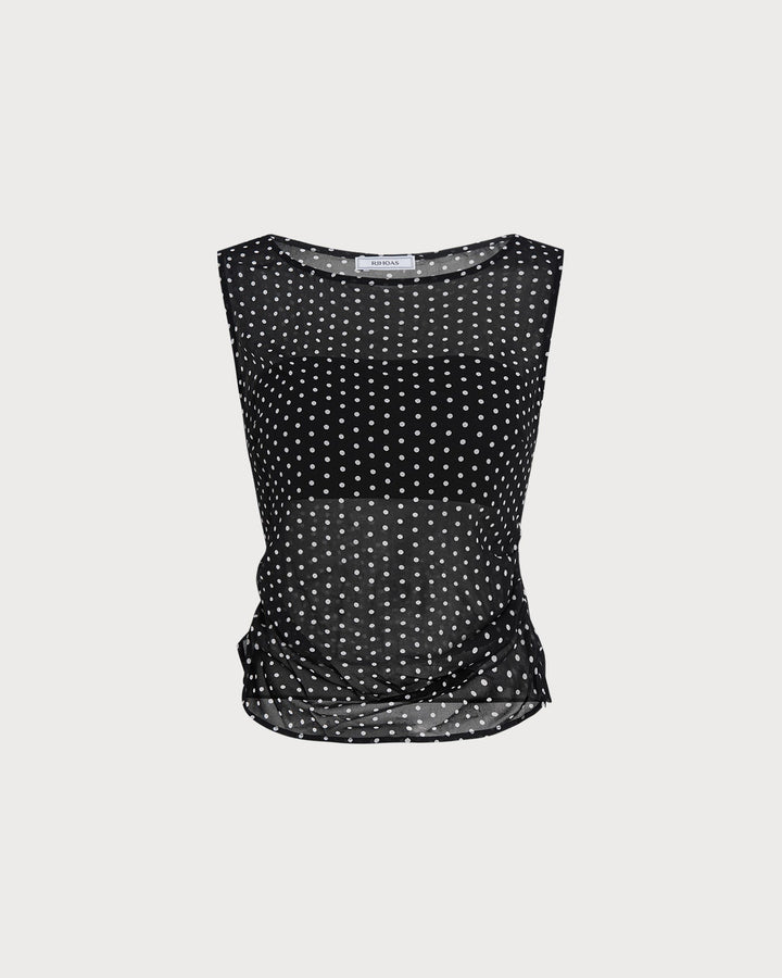 Black Boat Neck Polka Dot Tank Top