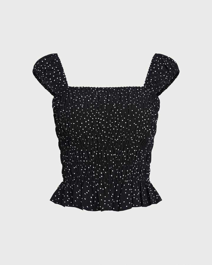 Black Square Neck Polka Dot Tank Top