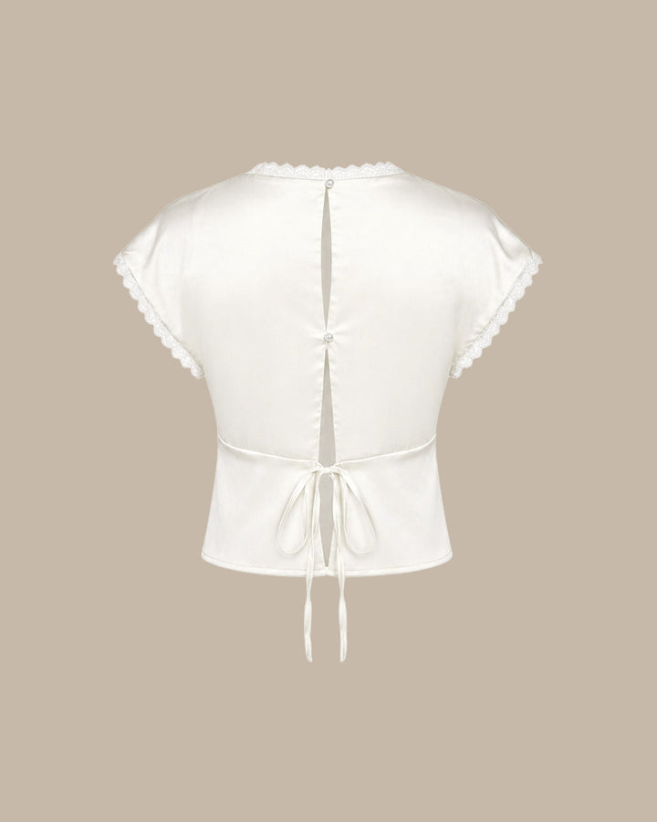 Apricot V Neck Lace Satin Tee